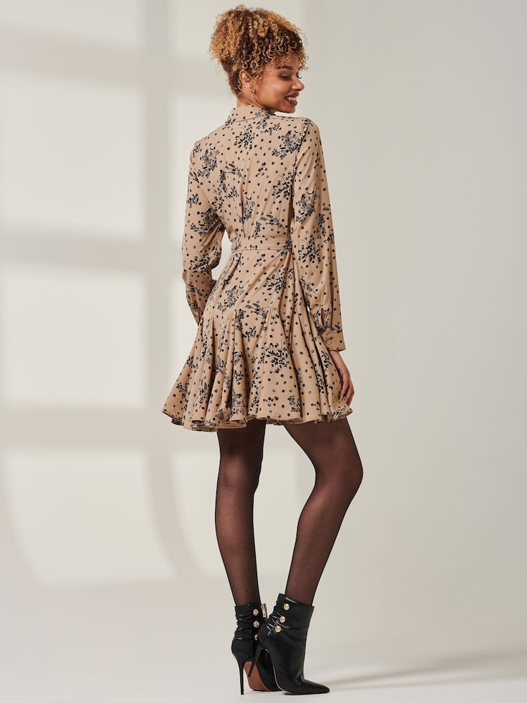 Jolie Moi Brown Flared Shirt Dress - Image 2 of 7 Jolie Moi Brown Flared Shirt Dress - Image 2 of 7