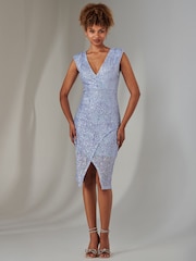 Jolie Moi Blue Demi Sequin Wrap Slit Bodycon Dress - Image 1 of 6