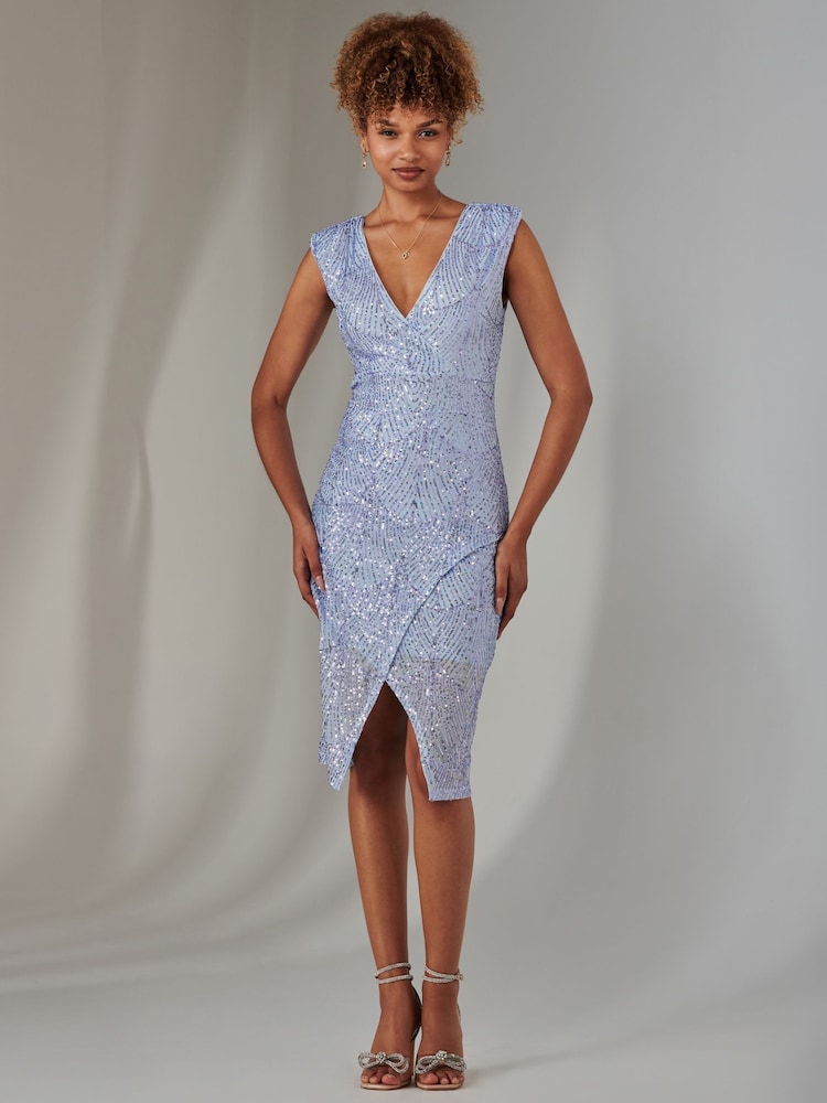 Jolie Moi Blue Demi Sequin Wrap Slit Bodycon Dress - Image 1 of 6
