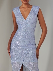 Jolie Moi Blue Demi Sequin Wrap Slit Bodycon Dress - Image 5 of 6