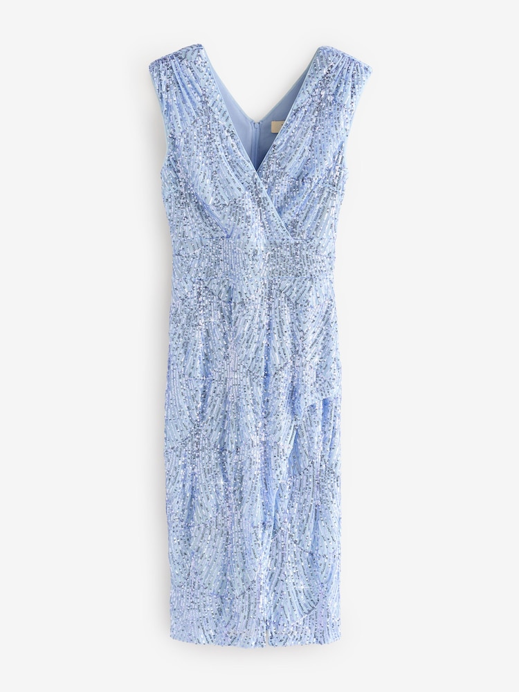 Jolie Moi Blue Demi Sequin Wrap Slit Bodycon Dress - Image 6 of 6