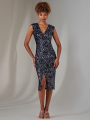Jolie Moi Light Blue Deja Sequin Midi Dress With Slit - Image 1 of 6
