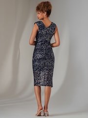 Jolie Moi Light Blue Deja Sequin Midi Dress With Slit - Image 2 of 6