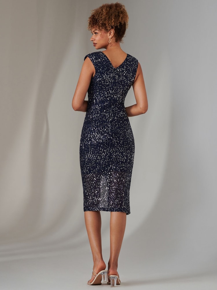 Jolie Moi Light Blue Deja Sequin Midi Dress With Slit - Image 2 of 6
