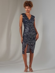 Jolie Moi Light Blue Deja Sequin Midi Dress With Slit - Image 5 of 6