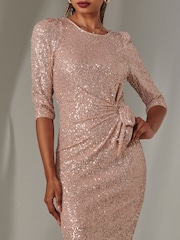 Rosa - Vestido recto y elástico con mangas a 3/4 de lentejuelas de Jolie Moi - Imagen 3 de 6