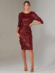 Jolie Moi Red 3/4 Sleeve Sequin Stretch Shift Dress - Image 1 of 6