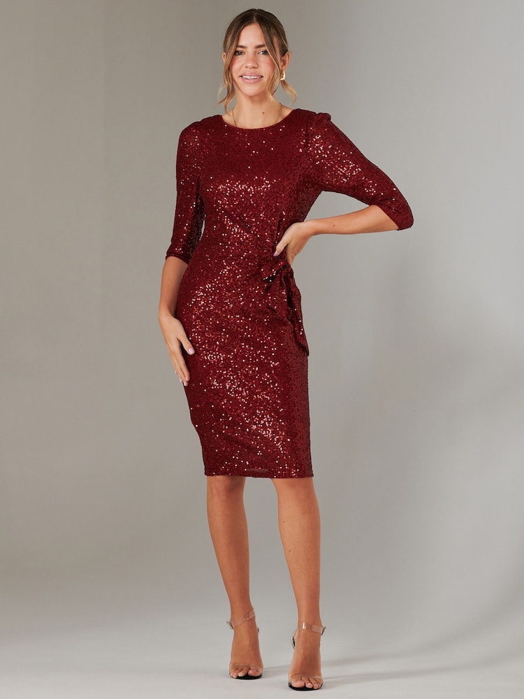 Rojo - Vestido recto y elástico con mangas a 3/4 de lentejuelas de Jolie Moi - Imagen 1 de 6 Rojo - Vestido recto y elástico con mangas a 3/4 de lentejuelas de Jolie Moi - Imagen 1 de 6