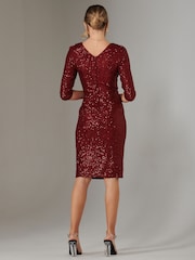 Jolie Moi Red 3/4 Sleeve Sequin Stretch Shift Dress - Image 2 of 6