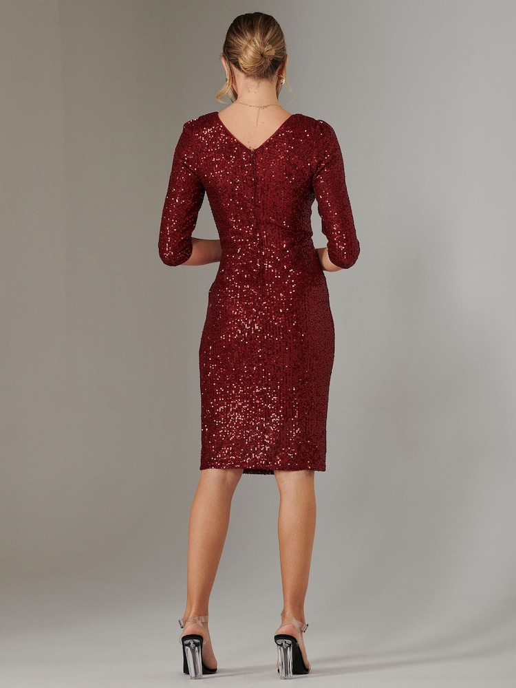 Jolie Moi Red 3/4 Sleeve Sequin Stretch Shift Dress - Image 2 of 6