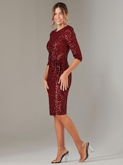 Jolie Moi Red 3/4 Sleeve Sequin Stretch Shift Dress - Image 4 of 6