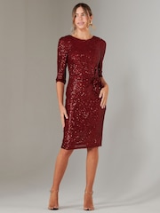 Jolie Moi Red 3/4 Sleeve Sequin Stretch Shift Dress - Image 5 of 6