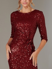 Jolie Moi Red 3/4 Sleeve Sequin Stretch Shift Dress - Image 6 of 6