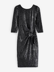 Negro - Vestido recto y elástico con mangas a 3/4 de lentejuelas de Jolie Moi - Imagen 7 de 7