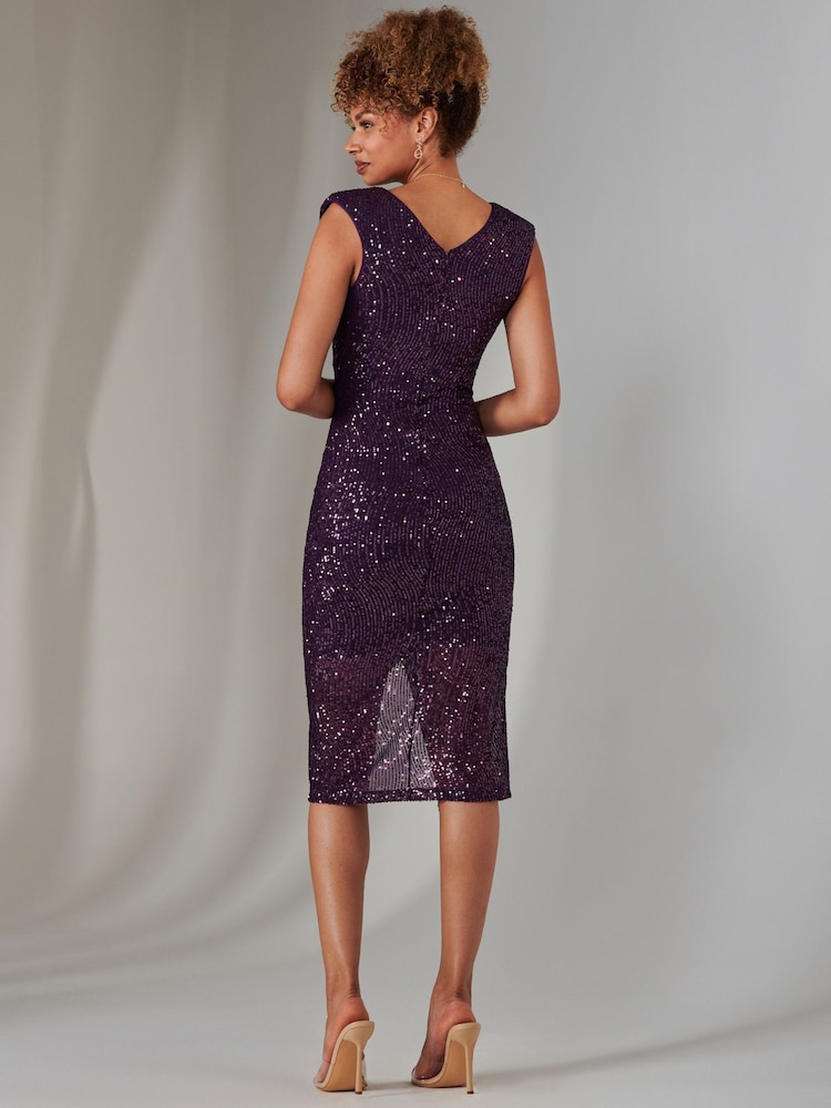 Jolie Moi Purple Deja Sequin Midi Dress With Slit - Image 2 of 6