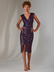 Jolie Moi Purple Deja Sequin Midi Dress With Slit - Image 5 of 6