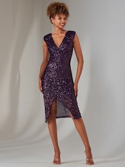 Jolie Moi Purple Deja Sequin Midi Dress With Slit - Image 6 of 6