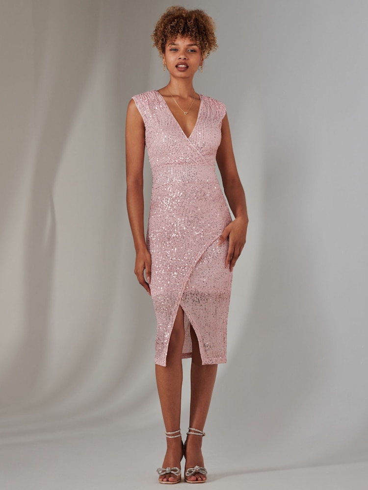 Roz - Jolie Moi Deja Rochie Midi Cu Paiete Cu Slit - Image 4 of 6