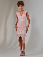 Jolie Moi Pink Deja Sequin Midi Dress With Slit - Image 5 of 6
