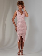 Jolie Moi Pink Deja Sequin Midi Dress With Slit - Image 6 of 6