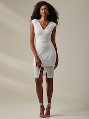 Jolie Moi White Demi Sequin Wrap Slit Bodycon Dress - Image 6 of 6