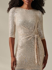 Jolie Moi Natural 3/4 Sleeve Side Ruched Shift Dress - Image 3 of 7