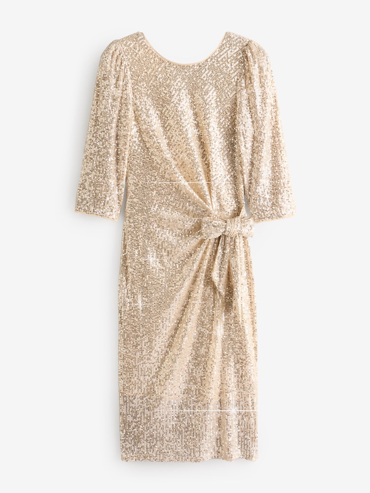 Jolie Moi Natural 3/4 Sleeve Side Ruched Shift Dress - Image 7 of 7