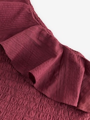 Laura Ashley Burgundy Red 100% Cotton Seersucker One Shoulder Dress - Image 6 of 7