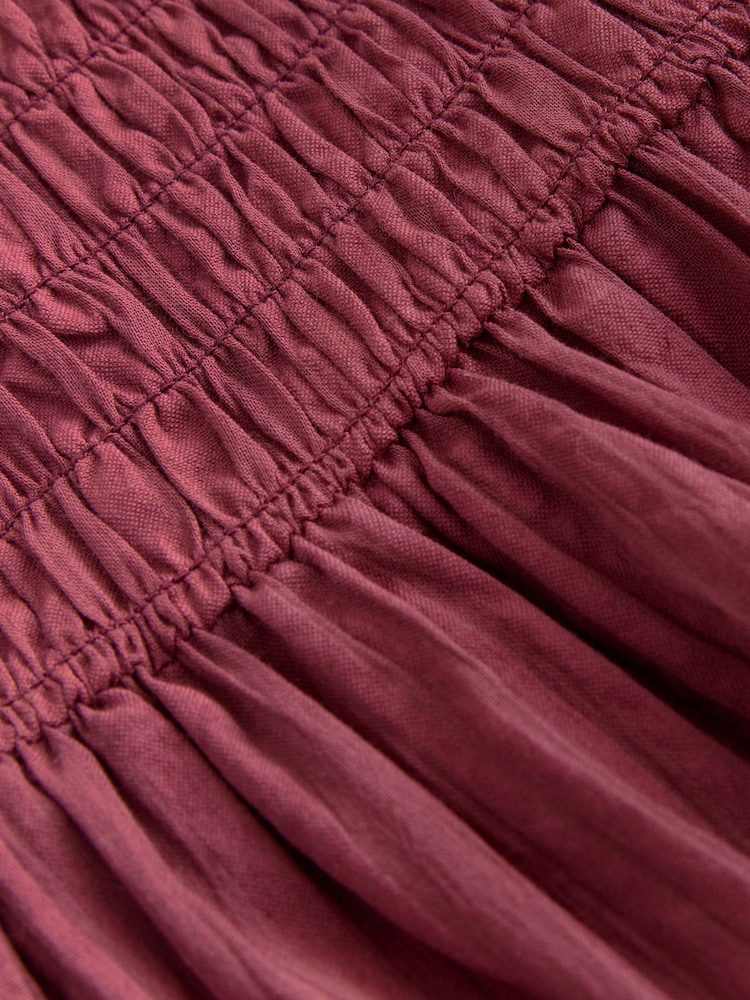 Laura Ashley Burgundy Red 100% Cotton Seersucker One Shoulder Dress - Image 7 of 7