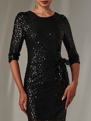 Jolie Moi Black Sleeved Sequin Embellished Shift Dress - Image 3 of 6