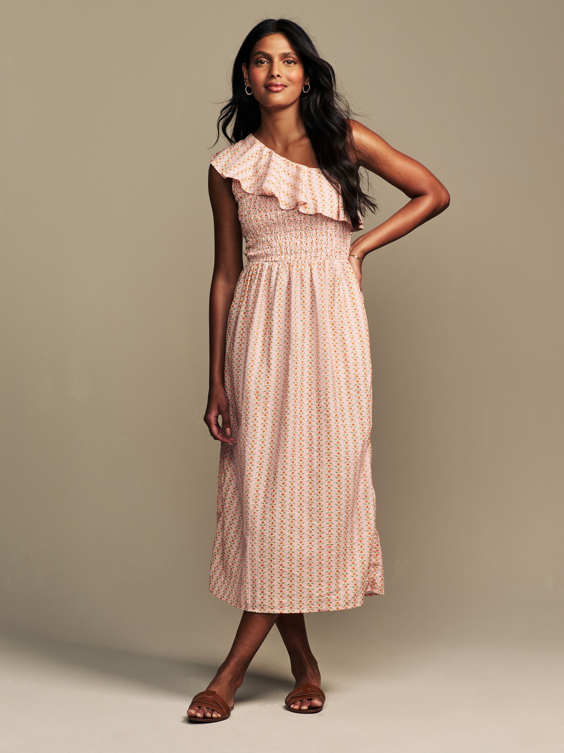 Laura Ashley Peach Pink Langford Leaves 100% Cotton Seersucker One