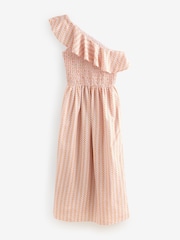 Laura Ashley Peach Pink Langford Leaves 100% Cotton Seersucker One Shoulder Dress - Image 5 of 7