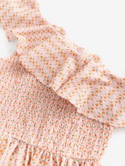 Laura Ashley Peach Pink Langford Leaves 100% Cotton Seersucker One Shoulder Dress - Image 6 of 7