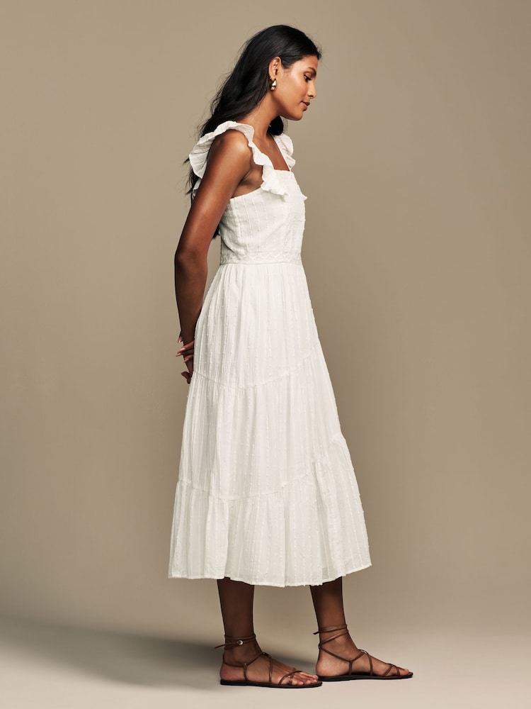 Laura Ashley White Textured Lace Midaxi 100% Cotton Dress - Image 1 of 16