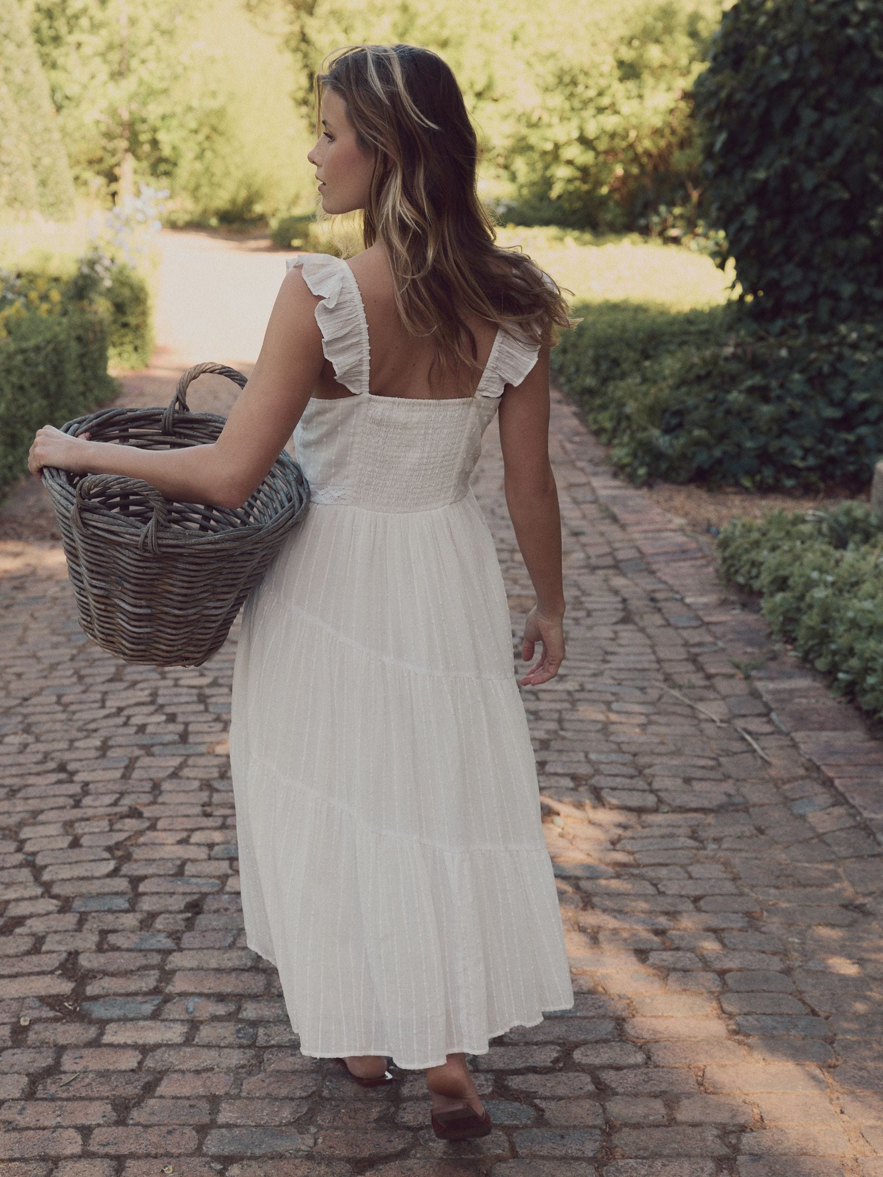 Buy Laura Ashley White Textured Lace Midaxi 100% Cotton Dress from