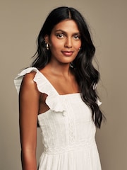 Laura Ashley White Textured Lace Midaxi 100% Cotton Dress - Image 13 of 16