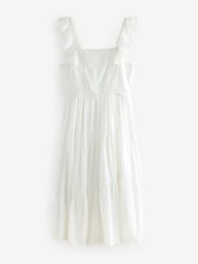 Laura Ashley White Textured Lace Midaxi 100% Cotton Dress - Image 14 of 16