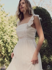 Laura Ashley White Textured Lace Midaxi 100% Cotton Dress - Image 3 of 16