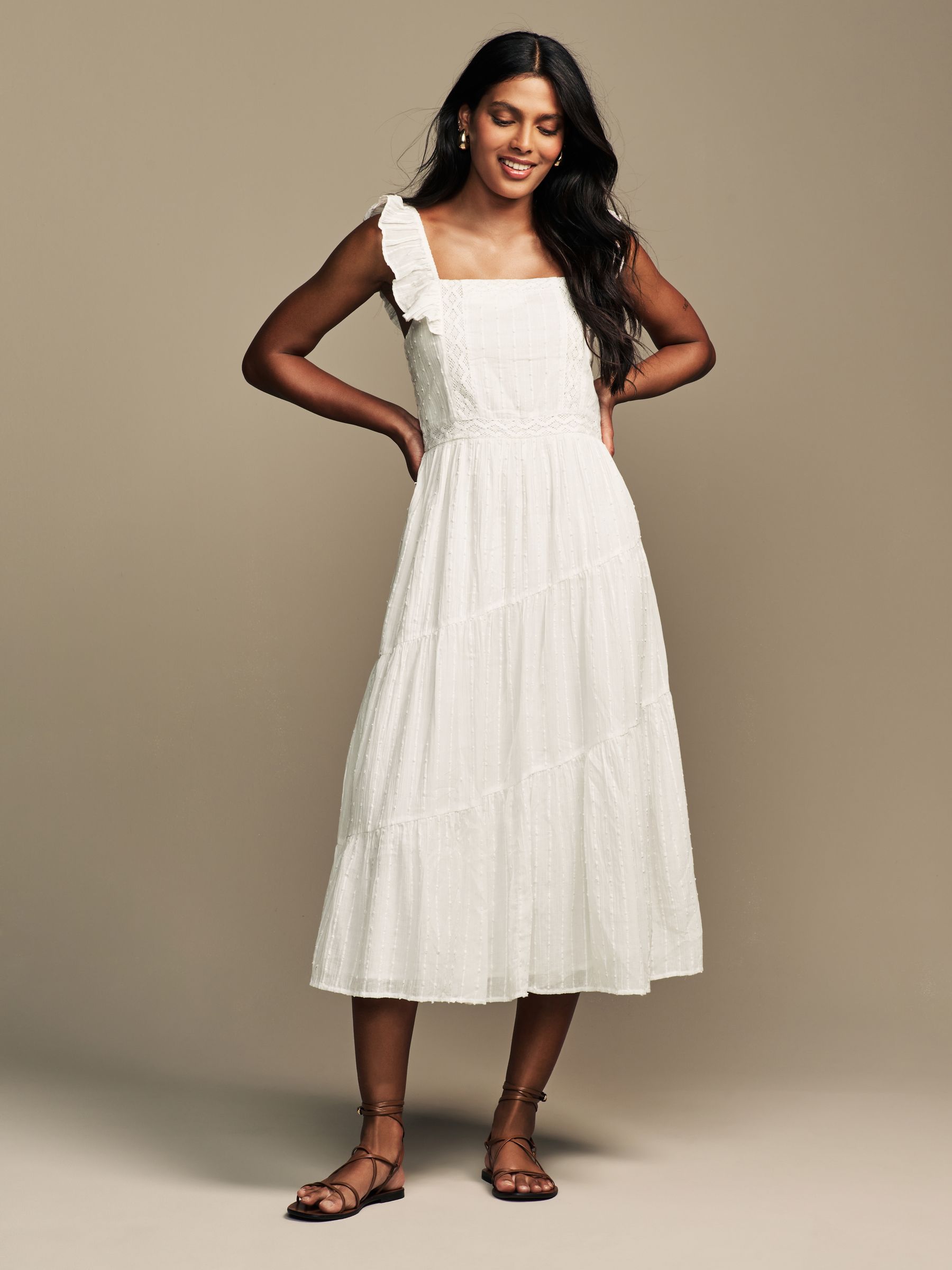 Buy Laura Ashley White Textured Lace Midaxi 100% Cotton Dress from