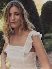 Laura Ashley White Textured Lace Midaxi 100% Cotton Dress - Image 6 of 16
