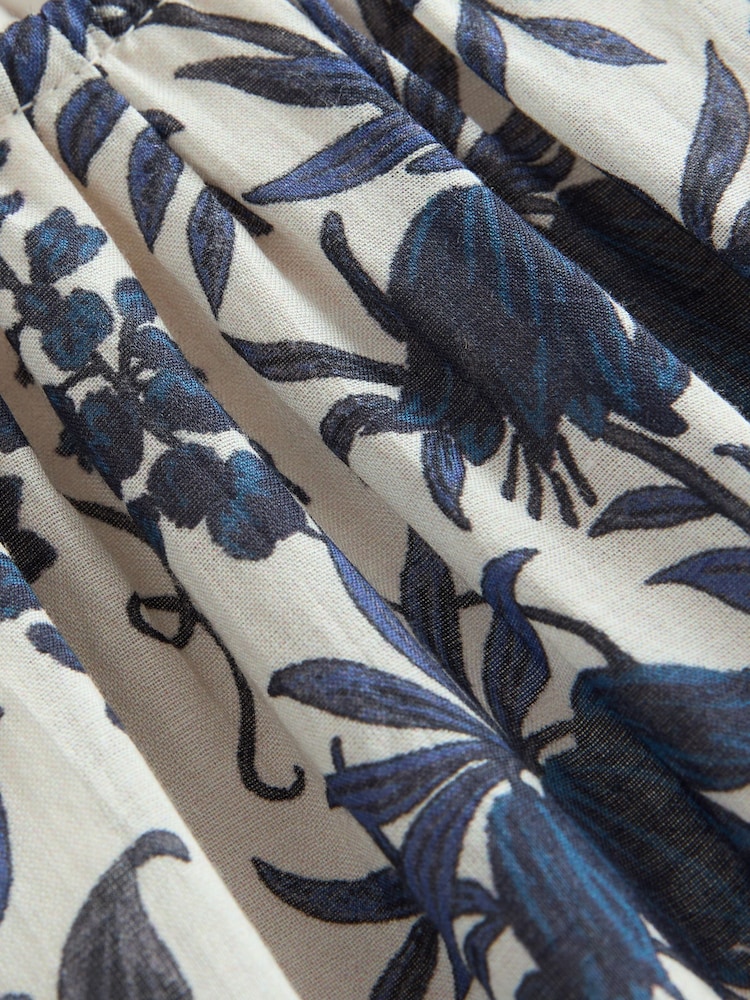 Laura Ashley Cream/Navy Floral Print Bubble Strap Maxi Dress - Image 13 of 13