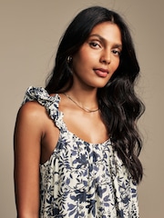 Laura Ashley Cream/Navy Floral Print Bubble Strap Maxi Dress - Image 5 of 13