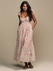 Laura Ashley Multi Clarissa Ditsy Floral Print Broderie Midaxi Dress - Image 1 of 8