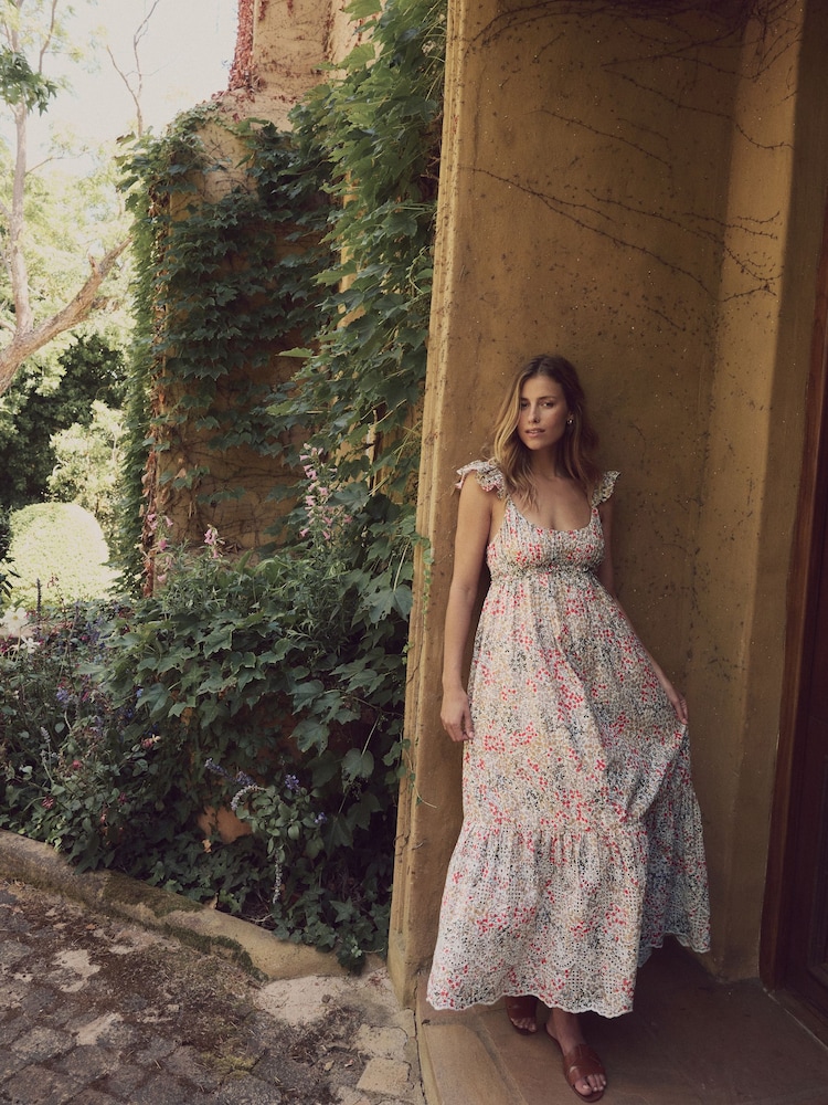 Laura Ashley Multi Clarissa Ditsy Floral Print Broderie Midaxi Dress - Image 1 of 12 Laura Ashley Multi Clarissa Ditsy Floral Print Broderie Midaxi Dress - Image 1 of 12