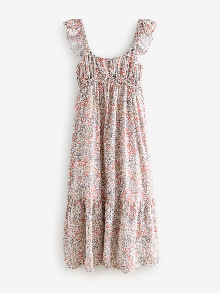 Laura Ashley Multi Clarissa Ditsy Floral Print Broderie Midaxi Dress - Image 10 of 12