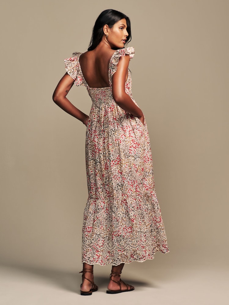 Laura Ashley Multi Clarissa Ditsy Floral Print Broderie Midaxi Dress - Image 2 of 8