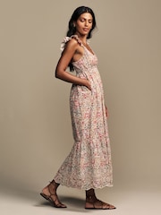 Laura Ashley Multi Clarissa Ditsy Floral Print Broderie Midaxi Dress - Image 3 of 8
