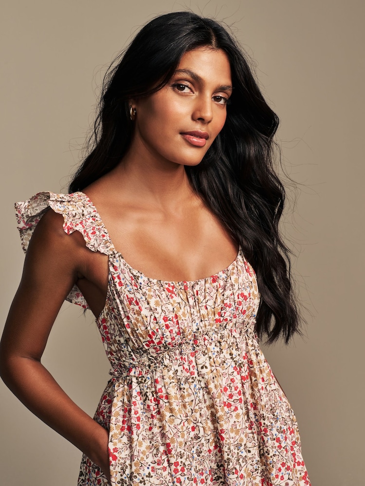Laura Ashley Multi Clarissa Ditsy Floral Print Broderie Midaxi Dress - Image 9 of 12