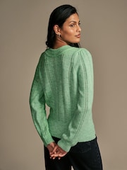 Laura Ashley Green Pointelle Tie Neck Reversible Jumper - Image 3 of 4