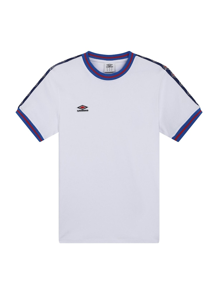 Umbro White Infilled Tape 100% Cotton T-Shirt - Image 1 of 2 Umbro White Infilled Tape 100% Cotton T-Shirt - Image 1 of 2